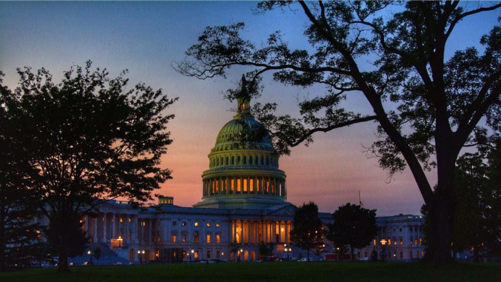 The US Capitol Building at sunset, where federal programs have been created to aid rural residents access affordable broadband internet.